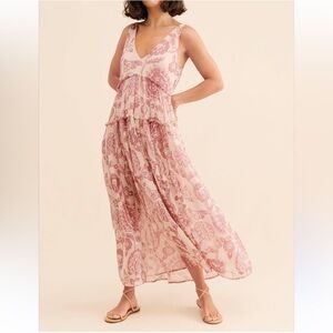 Free People Juliana Maxi Dress Mauve Lined Tired Romantic Cruise Resort Sz LARGE